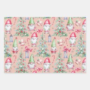 Modern Christmas Gnome Watercolor Pattern Wrapping Paper Sheet