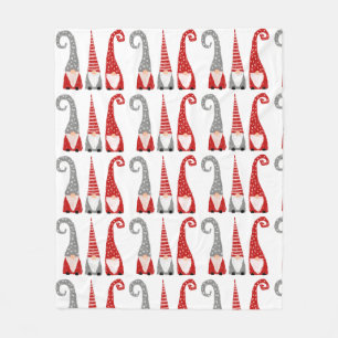 Modern Christmas Gnomes Dwarves Red Grey Pattern Fleece Blanket