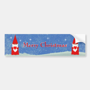 Modern Christmas Gnomes in Red on Light Blue Bumper Sticker