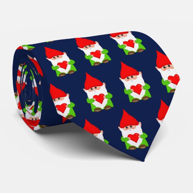 Modern Christmas Gnomes on Navy Blue Tie (Rolled)