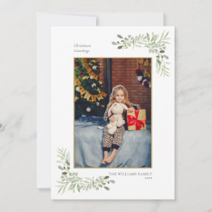 Modern Christmas Gold Geometric Greenery Photo Holiday Card