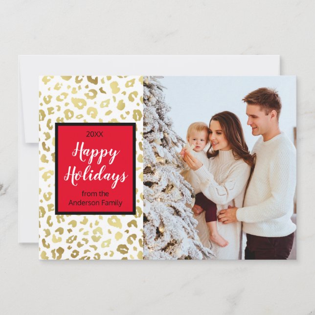 Modern Christmas Gold Leopard Custom Photo Holiday Card (Front)