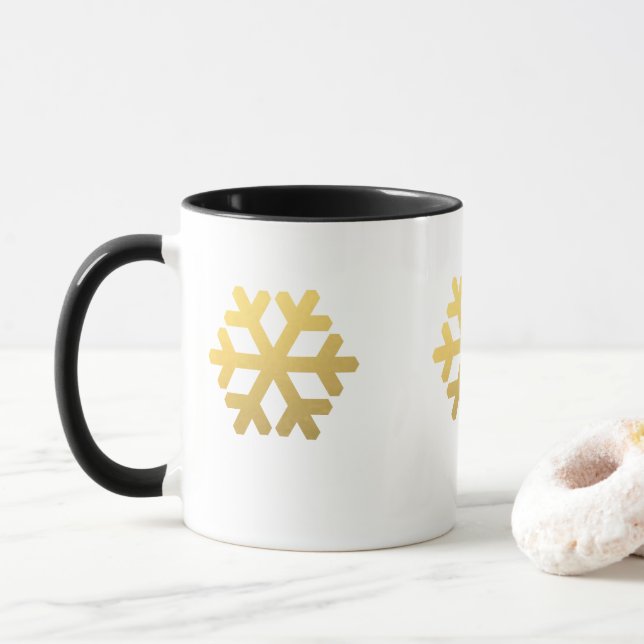 Modern christmas gold snow crystal mug (With Donut)