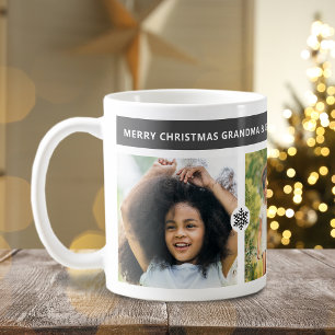 Modern Christmas Grandparents 3 Photos Coffee Mug