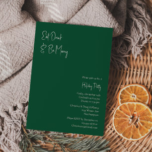 Modern Christmas   Green Eat Drink And Be Merry Invitation