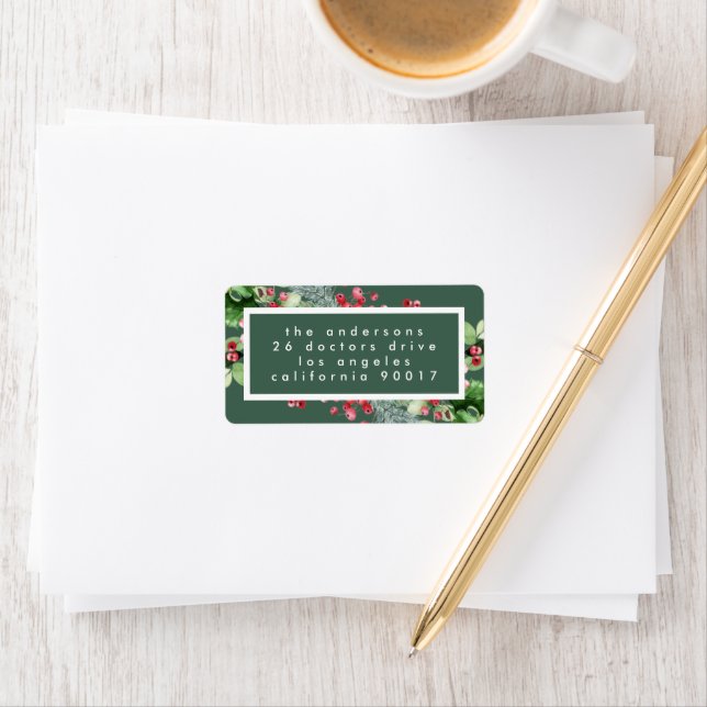 Modern Christmas Green Holiday Return Address Label (Insitu)