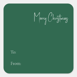 Modern Christmas   Green To From Square Sticker