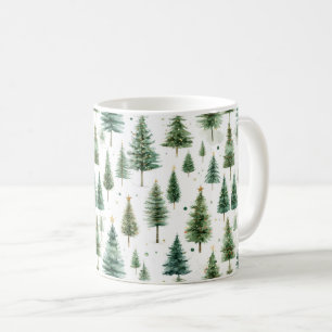 Modern Christmas Green Tree Holiday Pattern Coffee Mug