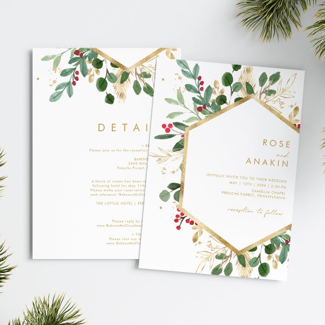 Modern Christmas Greenery | All In One Wedding Invitation (Creator Uploaded)