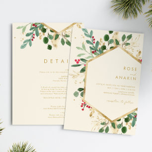 Modern Christmas Greenery   Cream All In One Invitation
