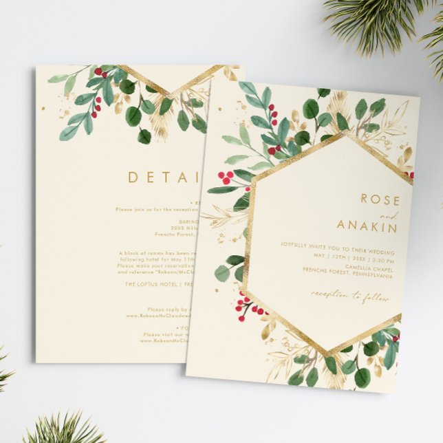 Modern Christmas Greenery | Cream All In One Invitation (Creator Uploaded)