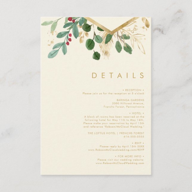 Modern Christmas Greenery | Cream Details Enclosure Card (Front)