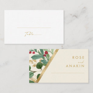 Modern Christmas Greenery   Cream Flat Wedding Place Card