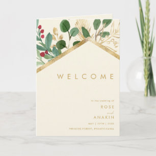 Modern Christmas Greenery   Cream Folded Wedding Program