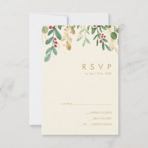 Modern Christmas Greenery   Cream RSVP Card