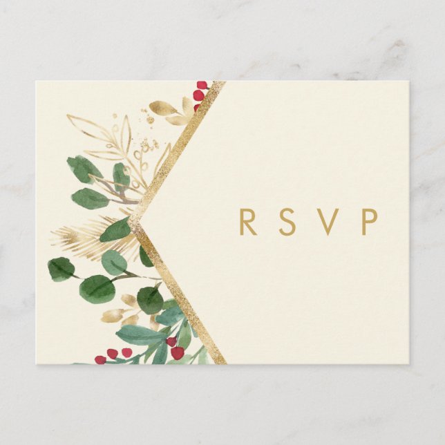 Modern Christmas Greenery Cream Song Request RSVP Postcard (Front)