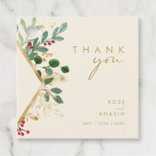 Modern Christmas Greenery   Cream Thank You Favour Tags