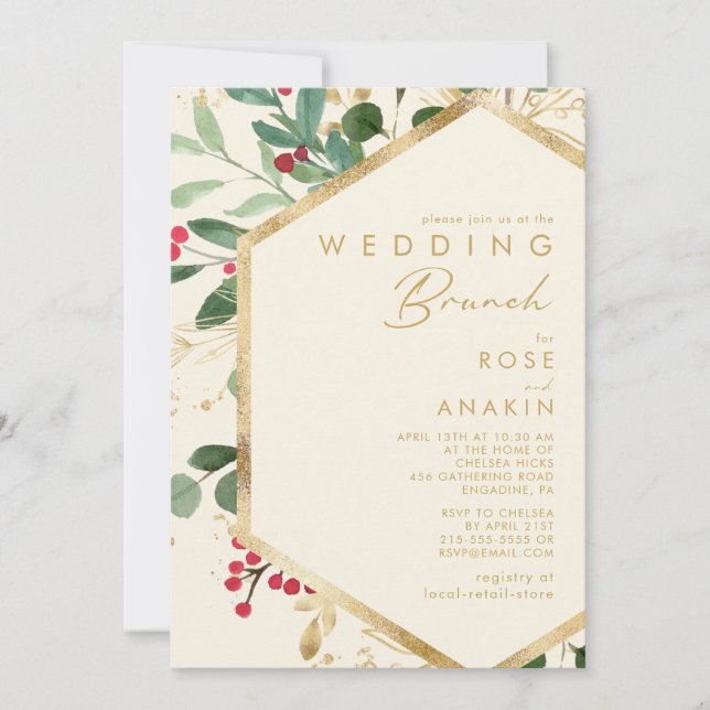Modern Christmas Greenery | Cream Wedding Brunch Invitation (Front)