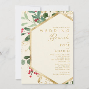 Modern Christmas Greenery   Cream Wedding Brunch Invitation