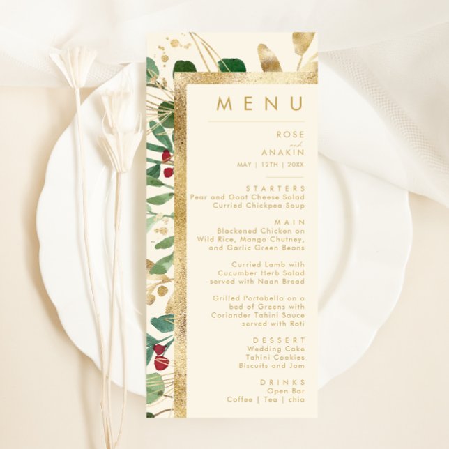 Modern Christmas Greenery | Cream Wedding Dinner Menu (Creator Uploaded)