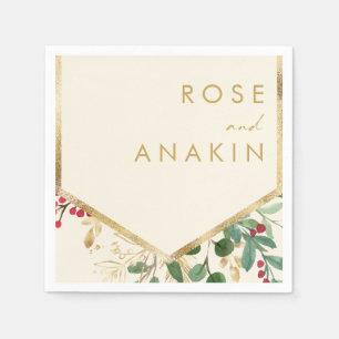 Modern Christmas Greenery Cream Wedding Napkins