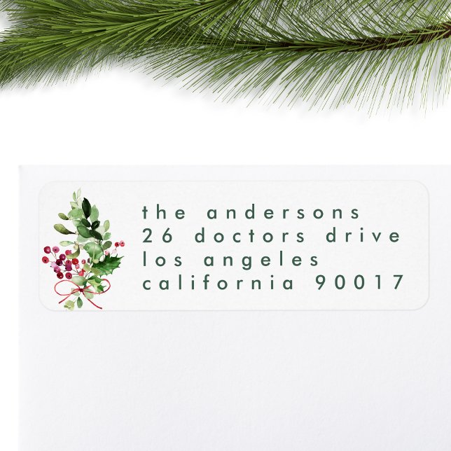 Modern Christmas Greenery Holiday Return Address Return Address Label (Creator Uploaded)