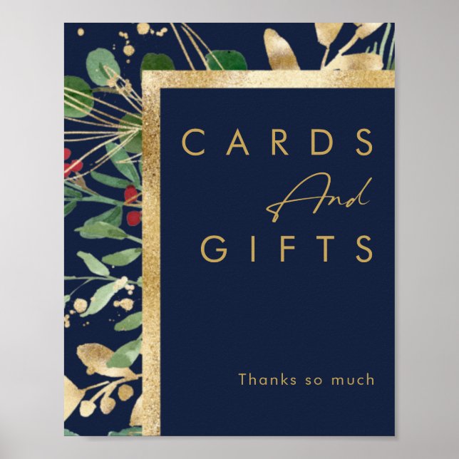 Modern Christmas Greenery | Navy Cards and Gifts P Poster (Front)