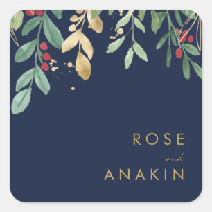 Modern Christmas Greenery   Navy Envelope Seals