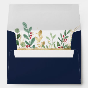 Modern Christmas Greenery   Navy Invitation Envelope