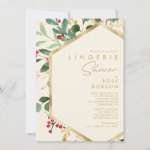 Modern Christmas Greenery   Navy Lingerie Shower Invitation