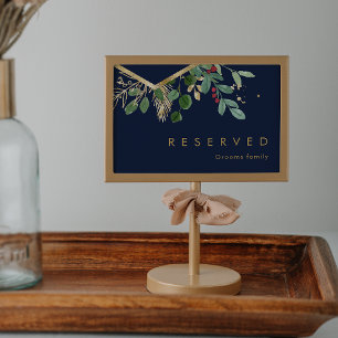 Modern Christmas Greenery   Navy Reserved Sign