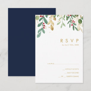 Modern Christmas Greenery   Navy RSVP Card