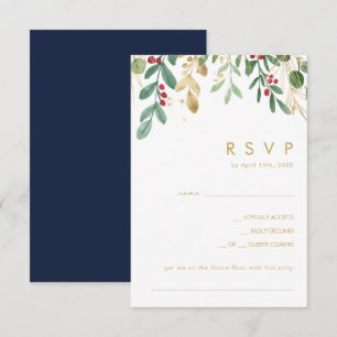 Modern Christmas Greenery   Navy Song Request RSVP Card