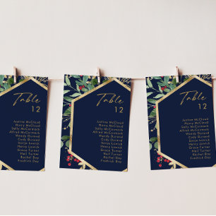Modern Christmas Greenery Navy Table Number Chart