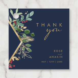 Modern Christmas Greenery Navy Thank You Favour Tags