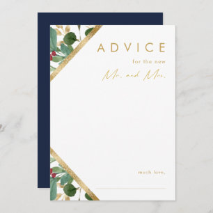 Modern Christmas Greenery   Navy Wedding Advice Card