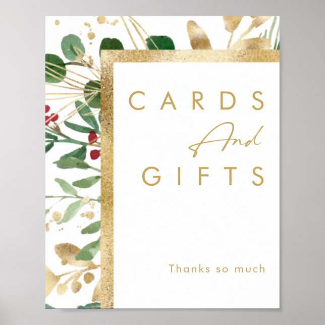 Modern Christmas Greenery | White Cards and Gifts  Poster (Front)