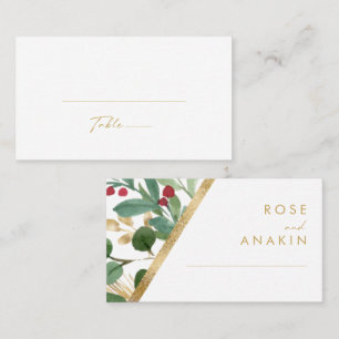 Modern Christmas Greenery   White Flat Wedding Place Card