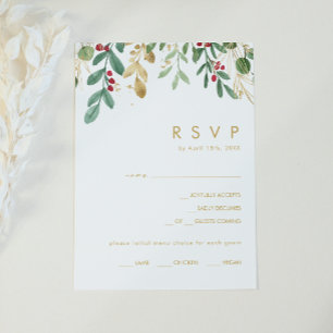 Modern Christmas Greenery   White Menu Choice RSVP