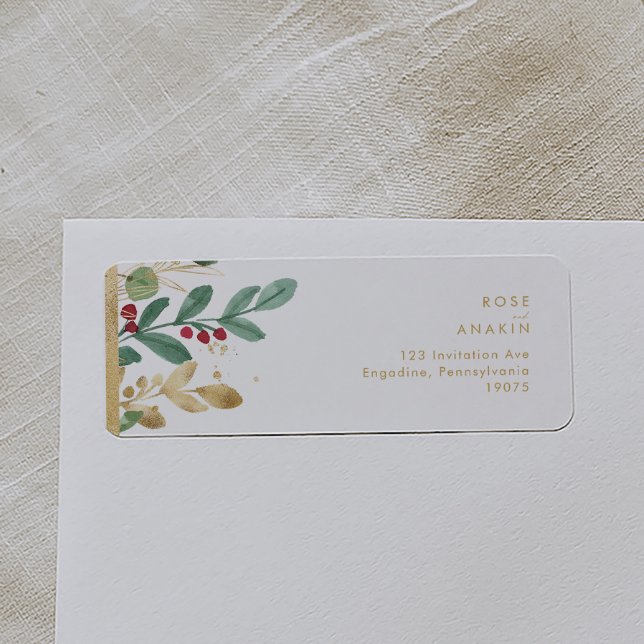 Modern Christmas Greenery | White Return Address Label (Creator Uploaded)