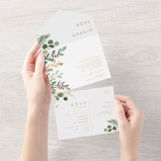 Modern Christmas Greenery | White Seal And Send All In One Invitation (Tearaway)