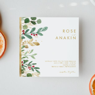 Modern Christmas Greenery   White Square Wedding Invitation