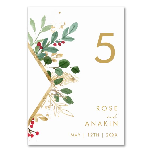 Modern Christmas Greenery | White Table Number (Front)