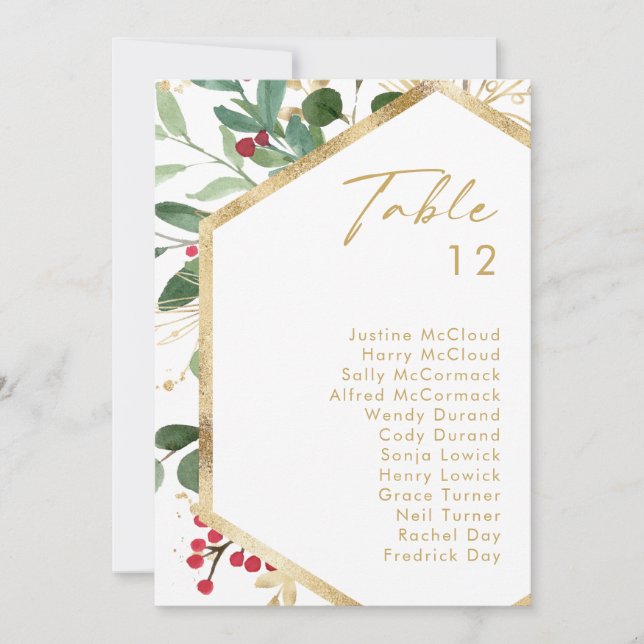 Modern Christmas Greenery White Table Number Chart (Front)
