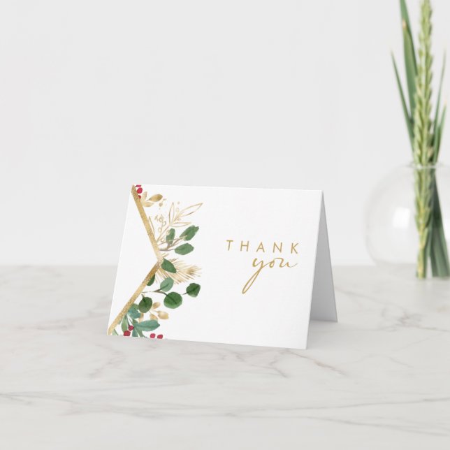 Modern Christmas Greenery | White Thank You Card (Front)
