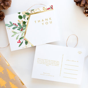 Modern Christmas Greenery White Wedding Thank You Postcard