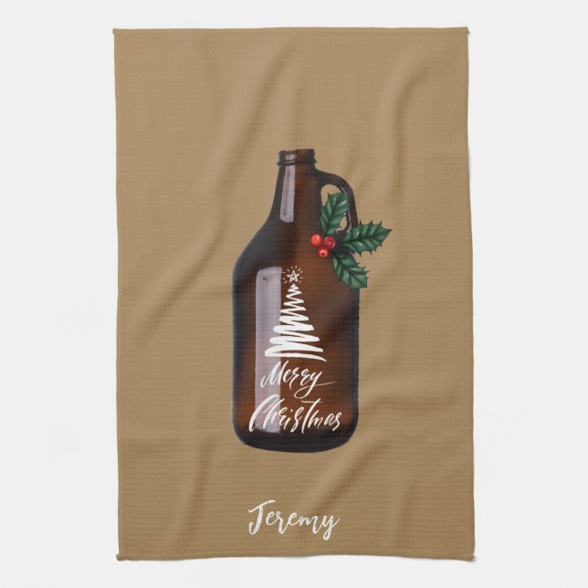 Modern Christmas Growler Beer Jug    Tea Towel (Vertical)