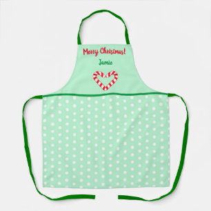 Modern Christmas Heart Candy Cane Medium Apron