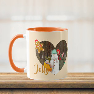 Modern Christmas Heart Shape 2 Photos Collage Mug