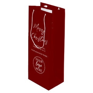 Modern Christmas Holiday Business Logo Wine Gift Bag